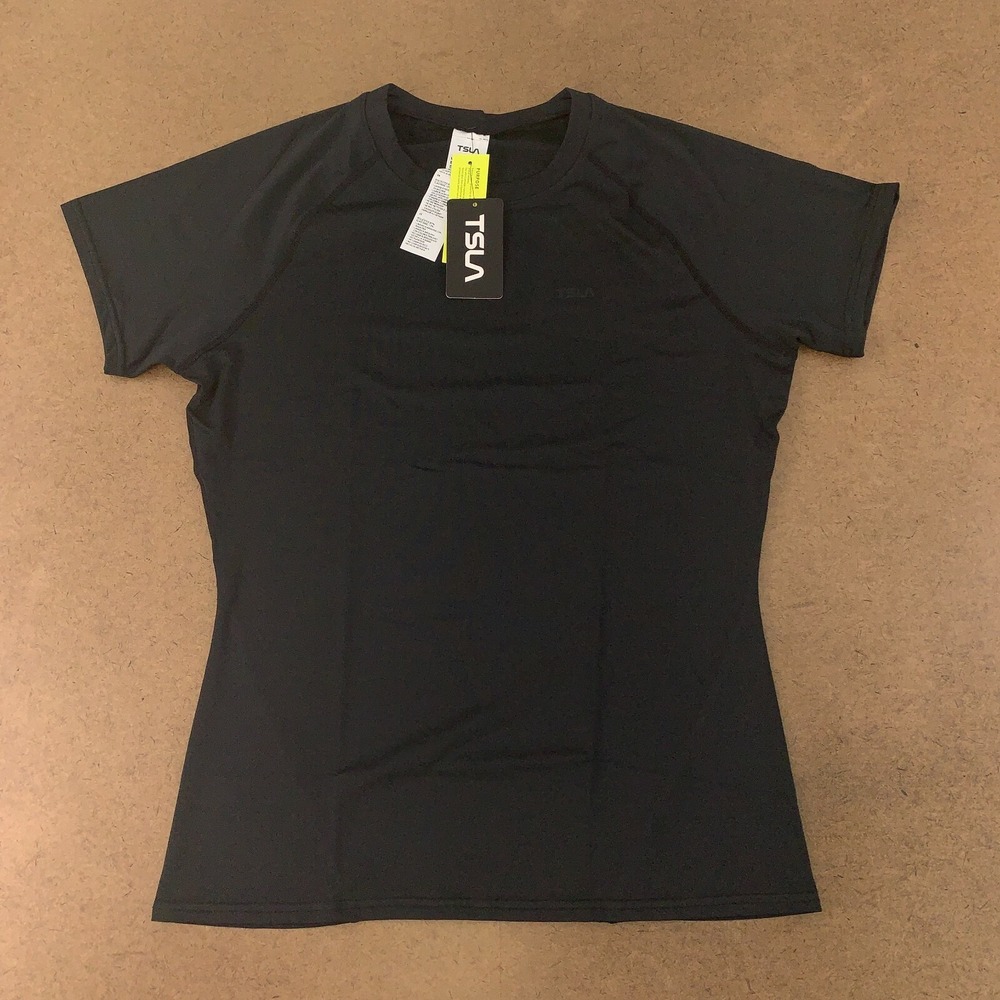 TSLA Women's Size Large Black Short Sleeve Athletic Performance Tee NWT
